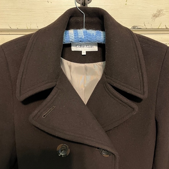 Calvin Klein Dark Brown Double Breasted Wool Peacoat Size 8 - Picture 1 of 8